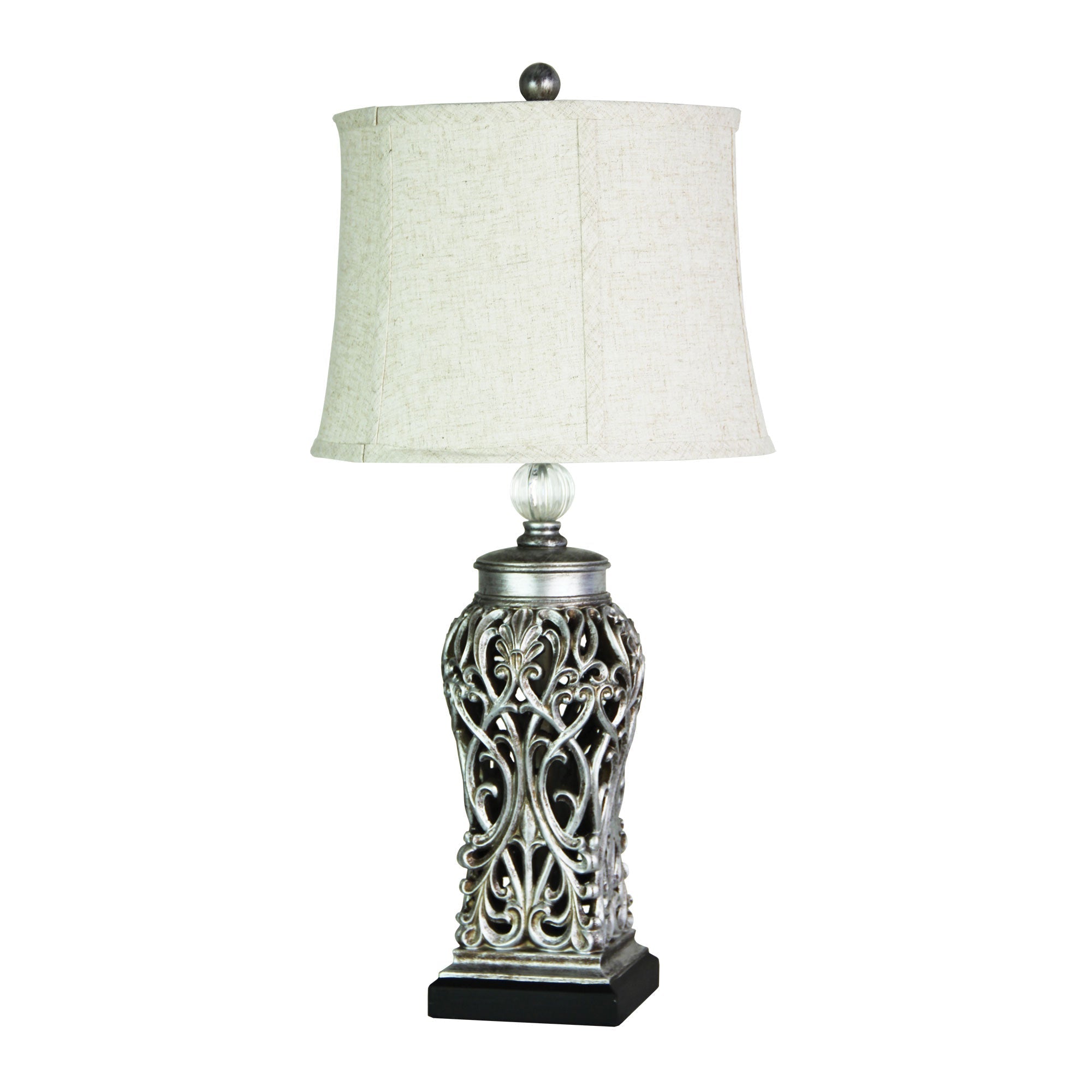 Dorne Antique Silver Cut Complete Lamp With Harp